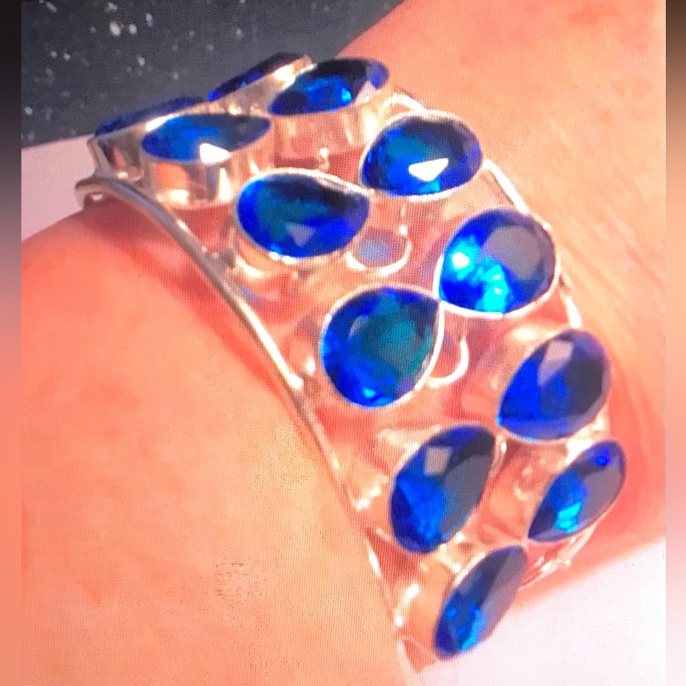 Blue Topaz Stamped 925 Sterling Silver Cuff Bracelet